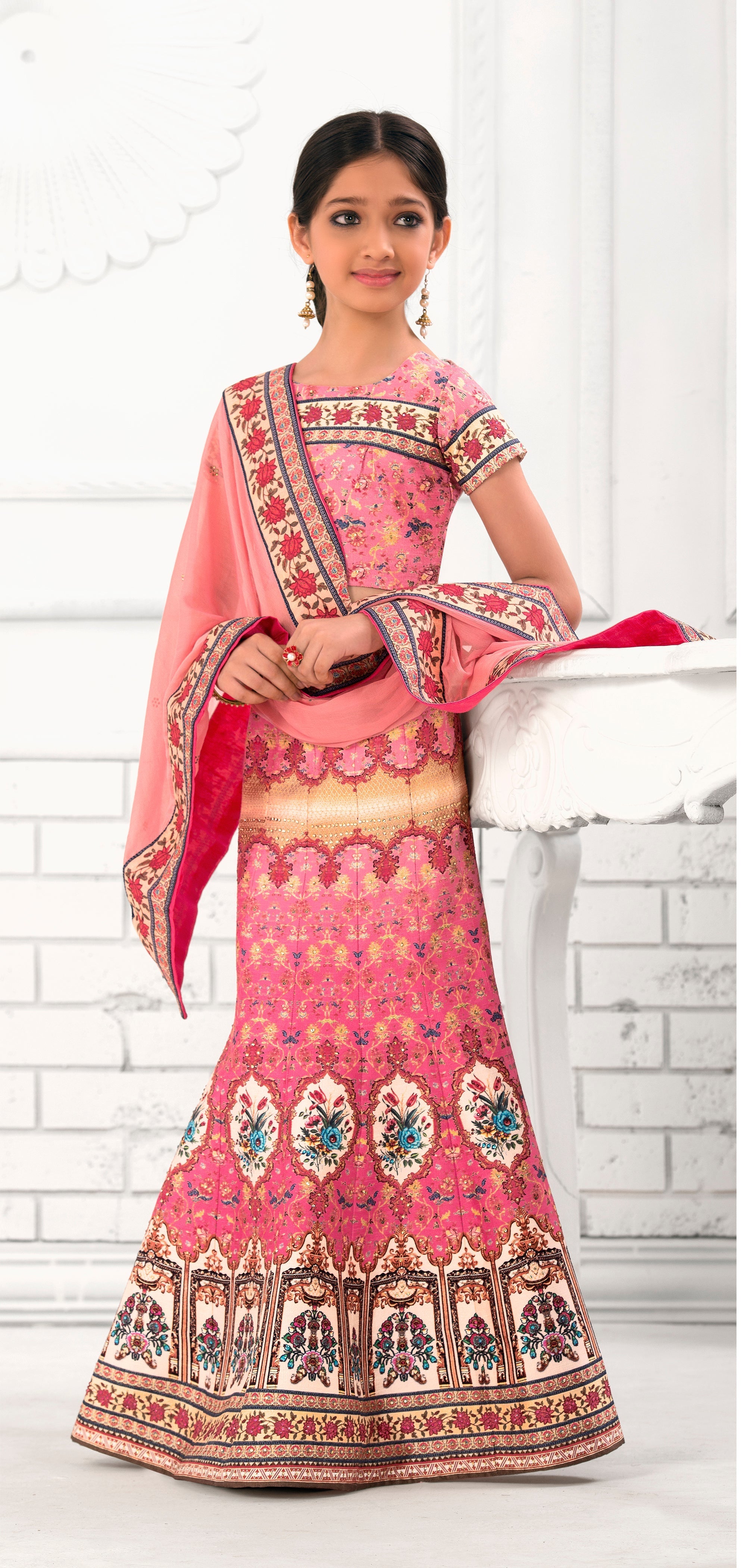 Playful Bloom Khadi Mono Silk Kids Lehenga - qivii