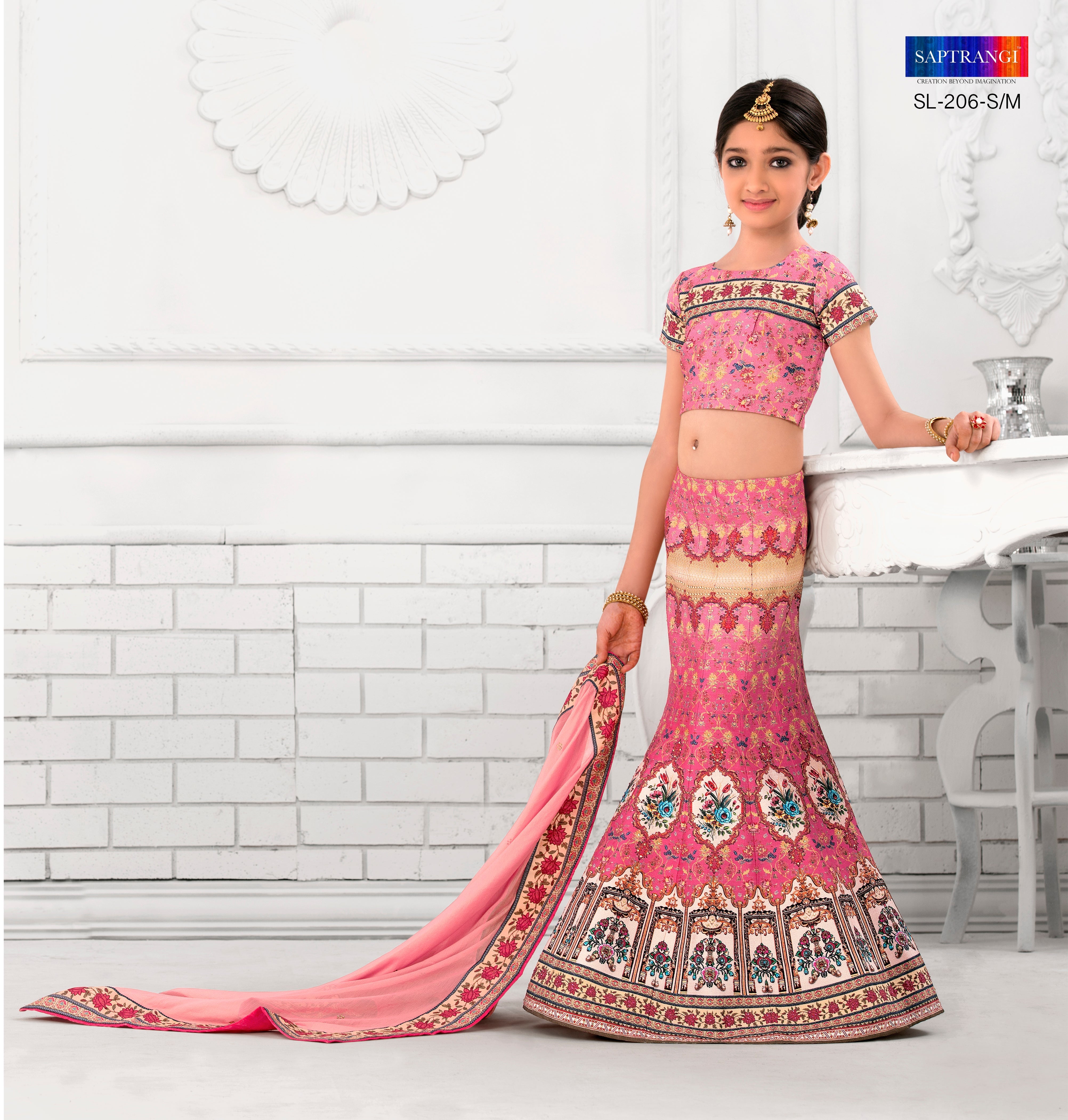 Playful Bloom Khadi Mono Silk Kids Lehenga - qivii