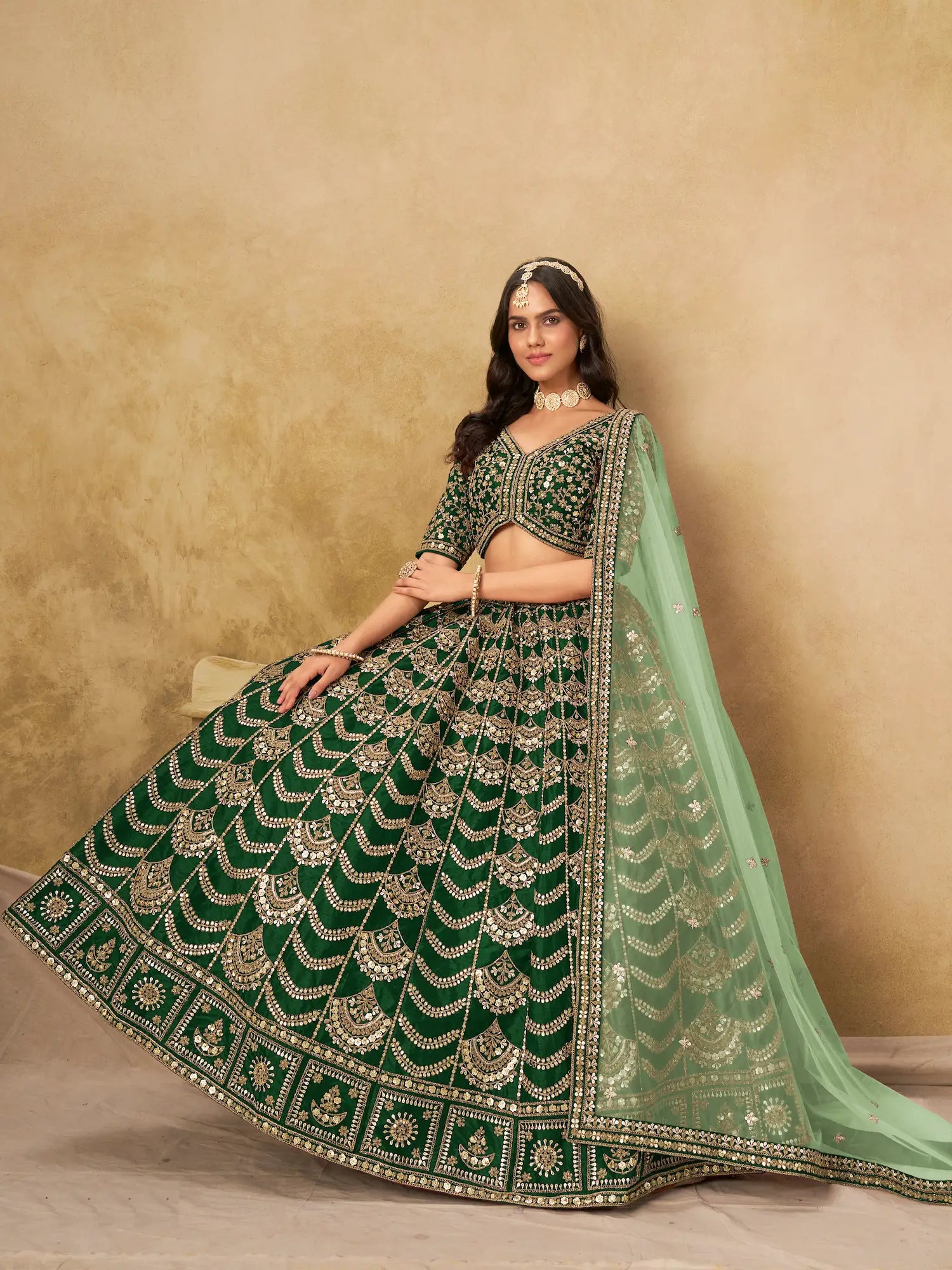 Timber green Art Silk Embroidery Lehenga Choli - qivii