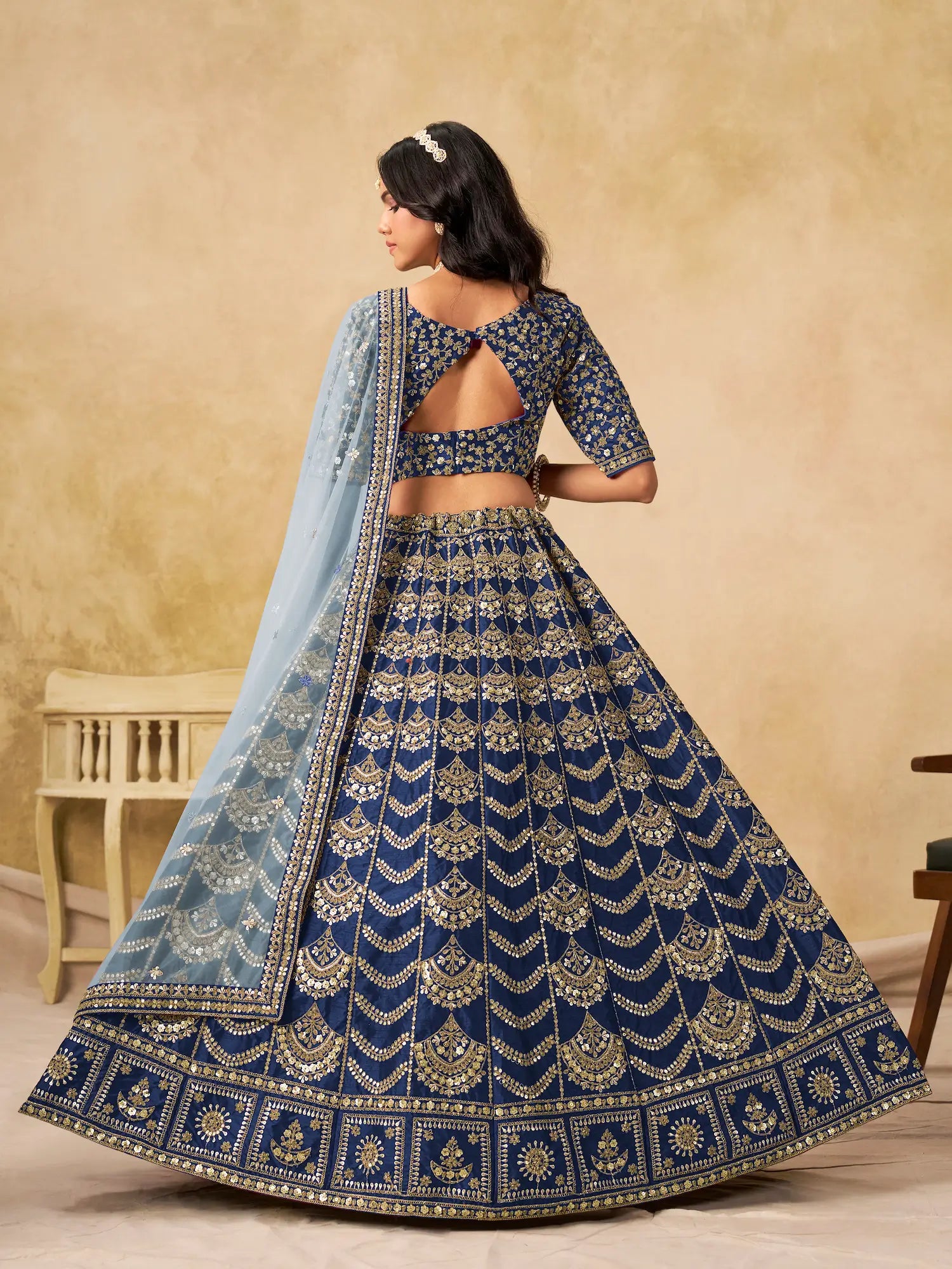Nile Blue Art Silk Embroidery Lehenga Choli - qivii
