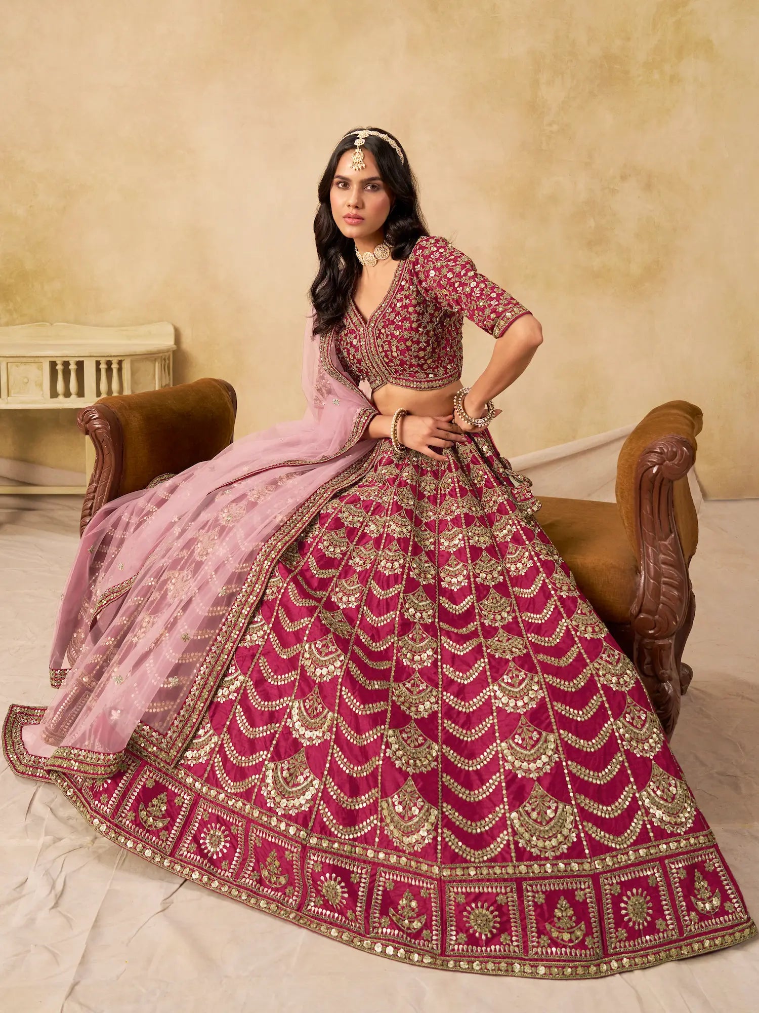 Burnt Pink Art Silk Embroidery Lehenga Choli - qivii