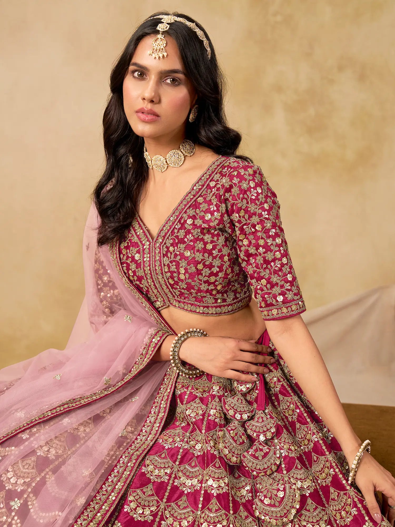 Burnt Pink Art Silk Embroidery Lehenga Choli - qivii