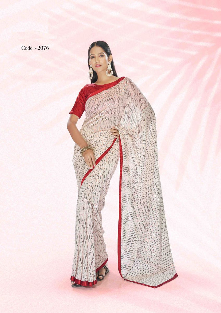 Rooh Red & White Georgette Saree