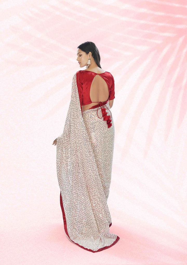 Rooh Red & White Georgette Saree