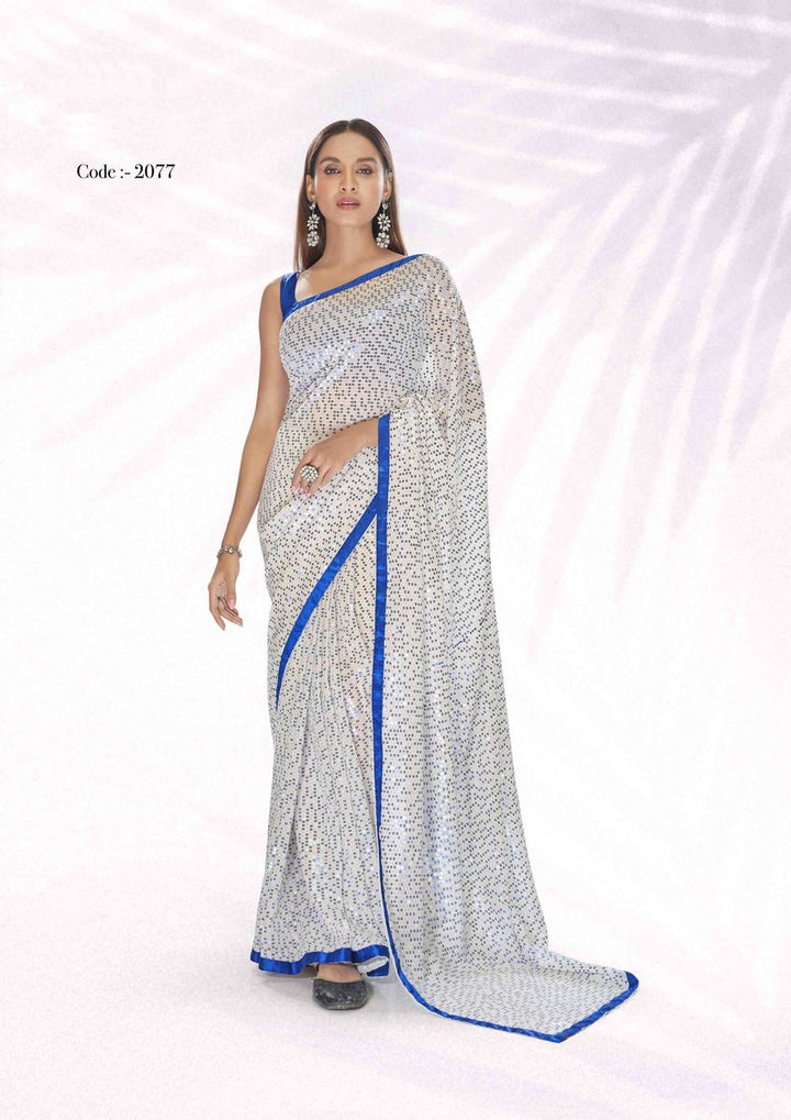 Rooh Blue & White Georgette Saree