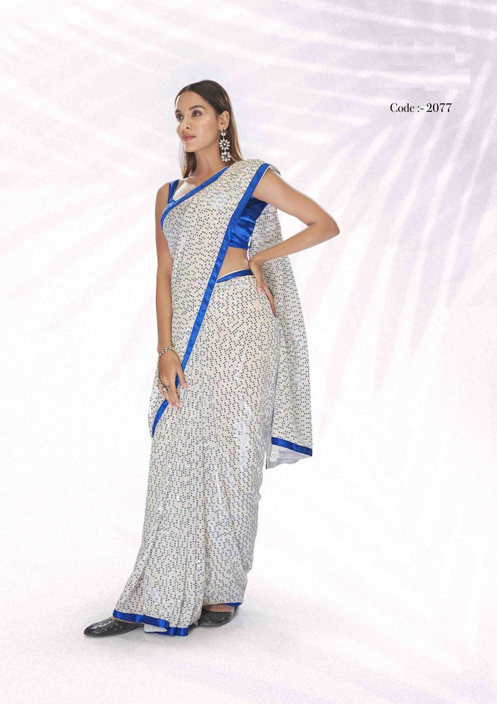 Rooh Blue & White Georgette Saree