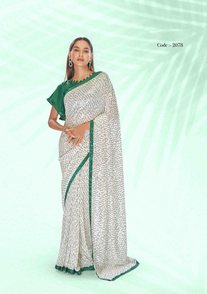 Rooh Green & White Georgette Saree