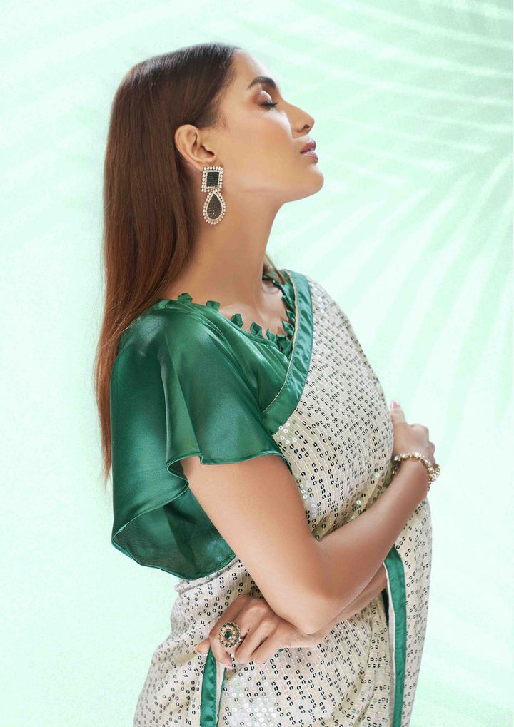 Rooh Green & White Georgette Saree