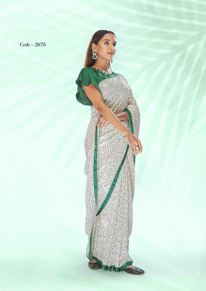 Rooh Green & White Georgette Saree