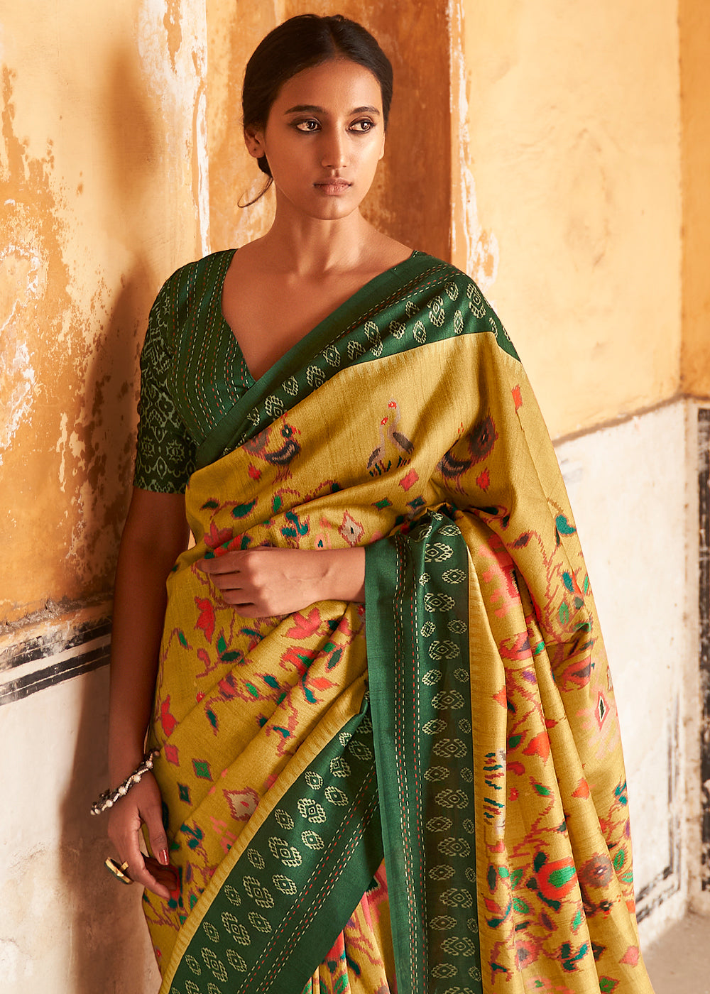 Mikado Yellow Patola Print Tussar Silk Saree: Top Pick