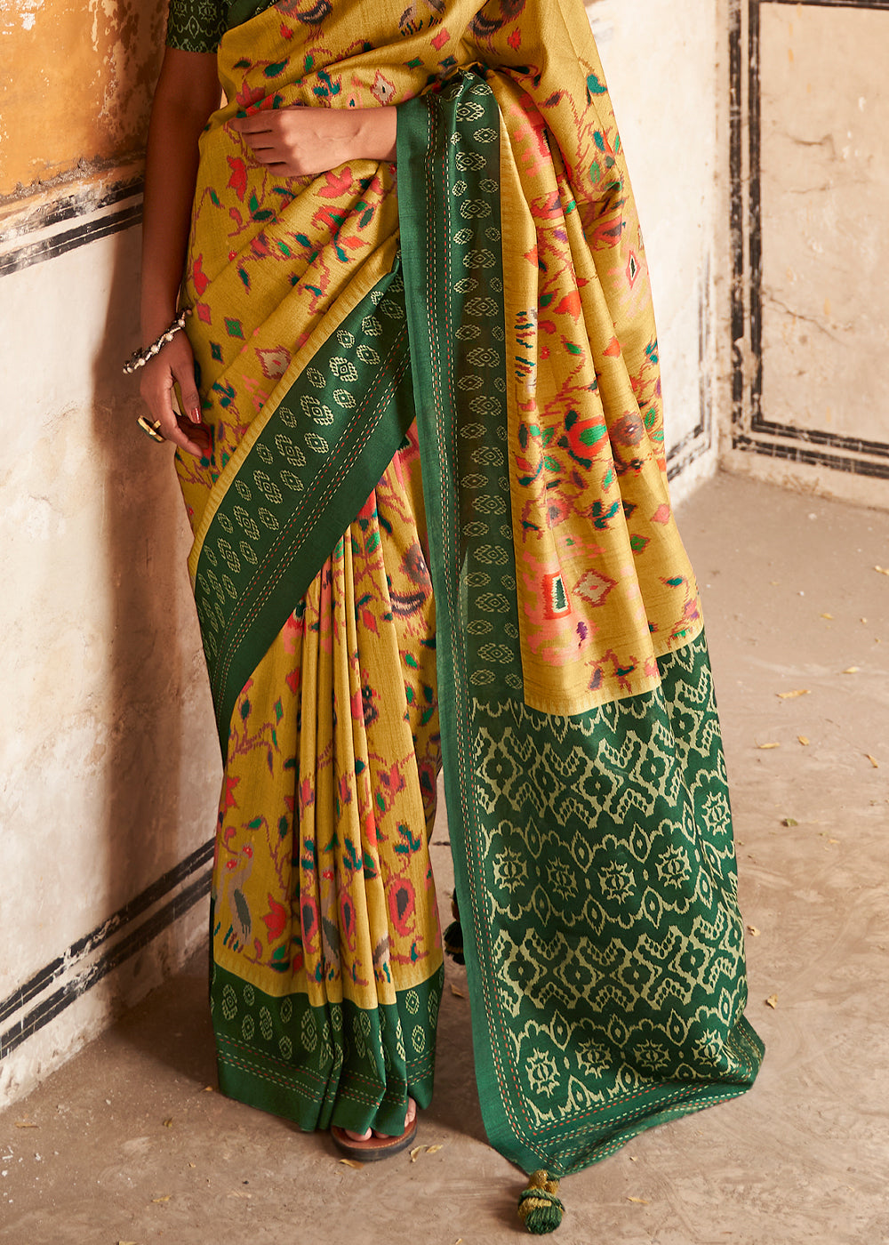 Mikado Yellow Patola Print Tussar Silk Saree: Top Pick