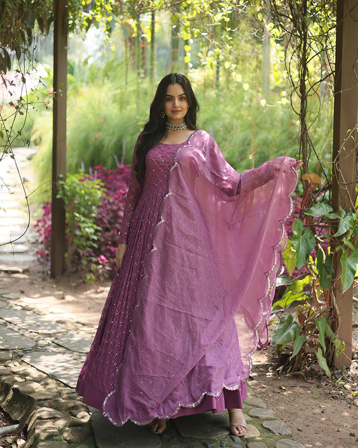  Beautiful Lavender Designer Gown With Intricate Embroidery By Qivii 