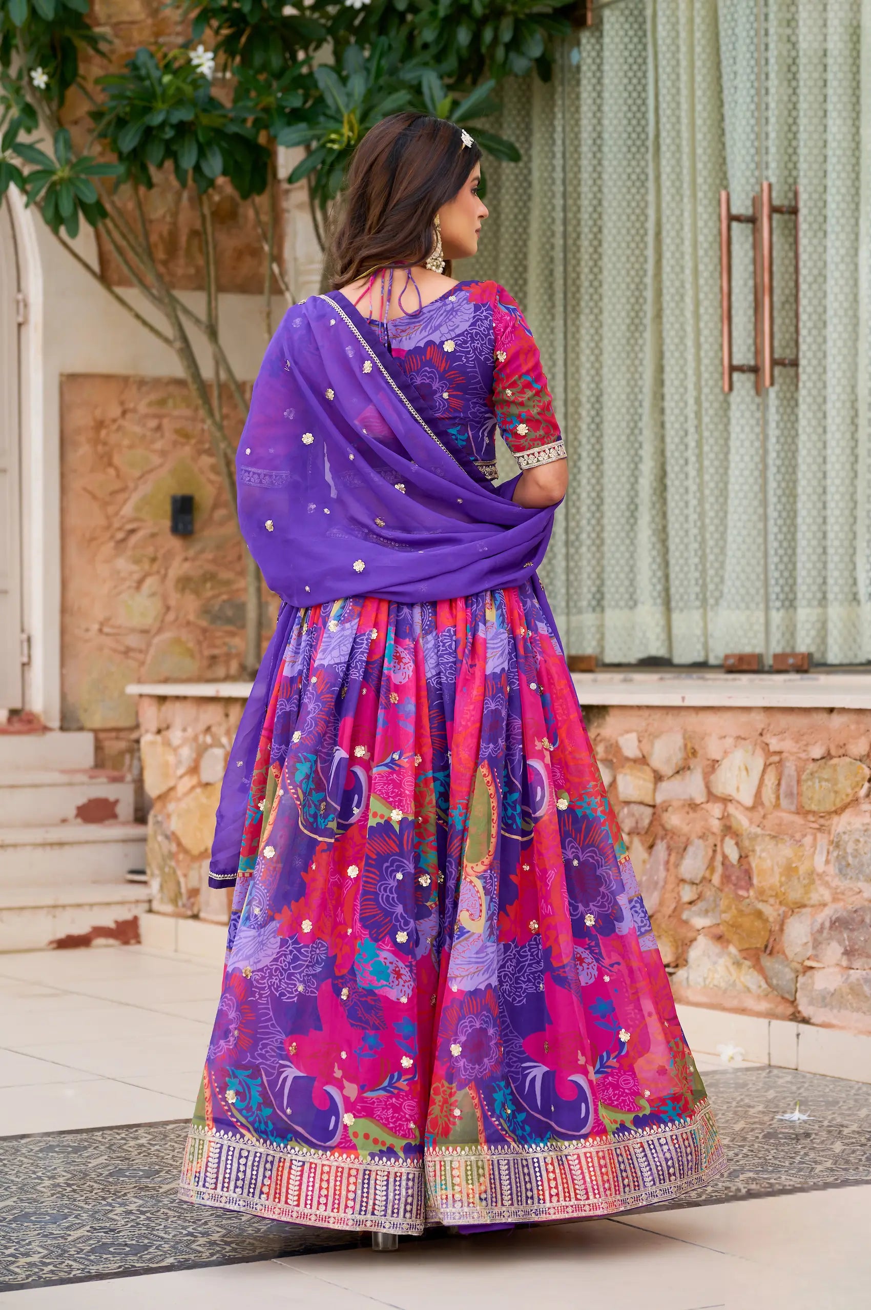 Purple Multicolor Printed & Embroidery Lehenga Choli