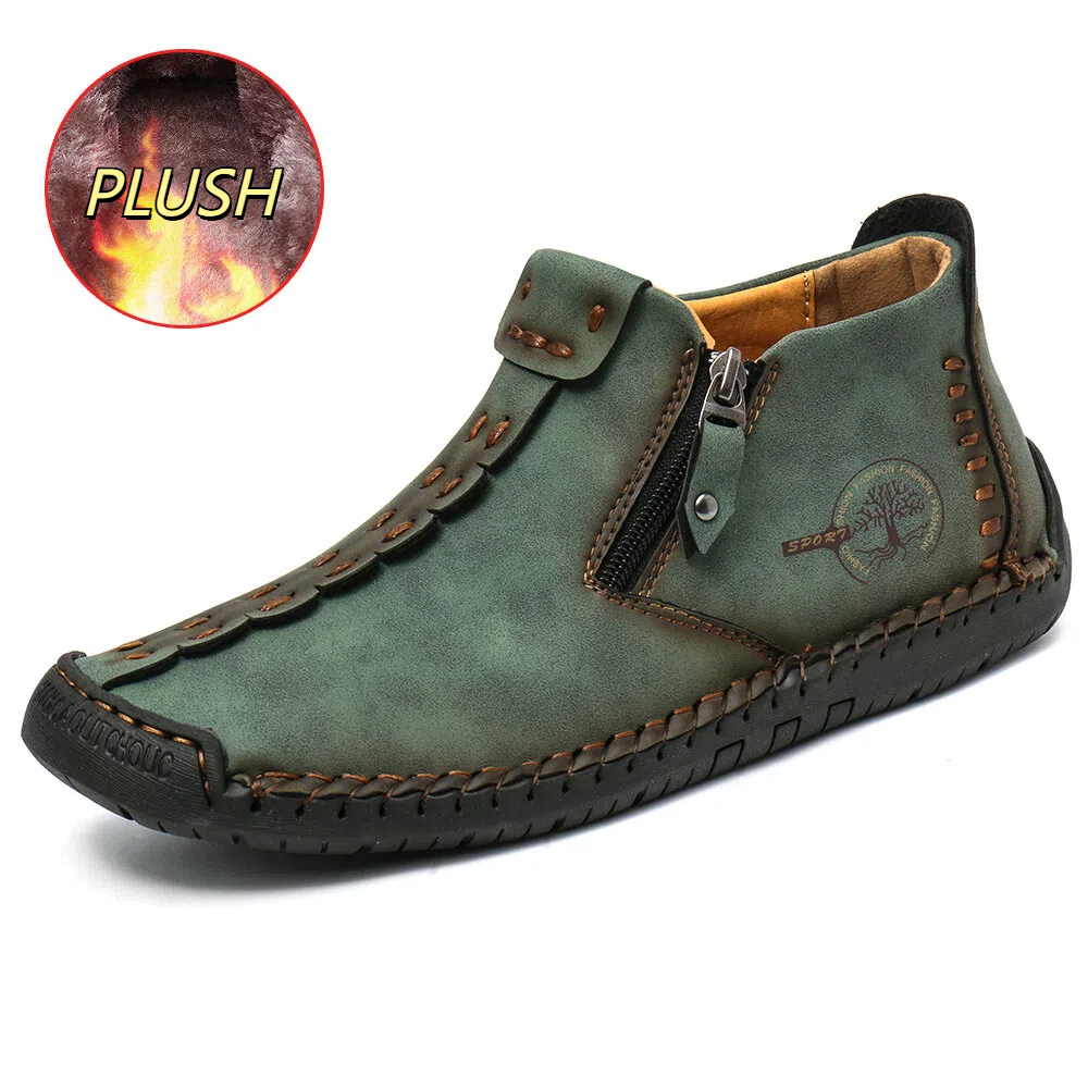 Men’s Octopus High-Top Zipper Boots with Fleece Lining Handmade Work Boots
