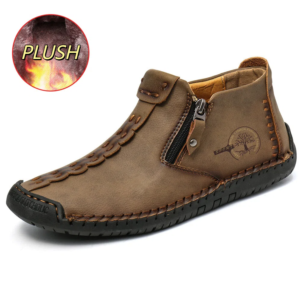 Men’s Octopus High-Top Zipper Boots with Fleece Lining Handmade Work Boots