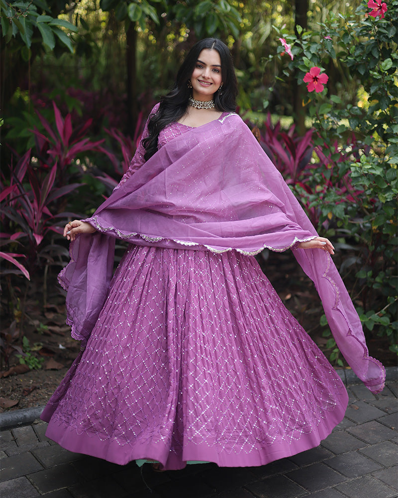  Stunning Lavender Anarkali Gown With Flared Silhouette By Qivii 