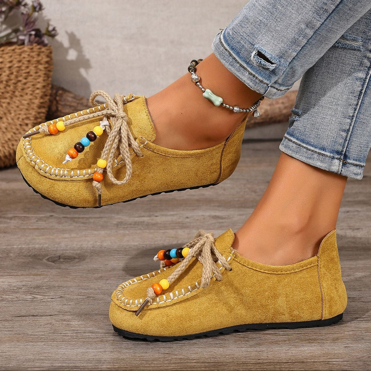 Women's Lenora Beaded Suede Loafers - Vintage Casual Comfort Shoes (US 5-10.5)