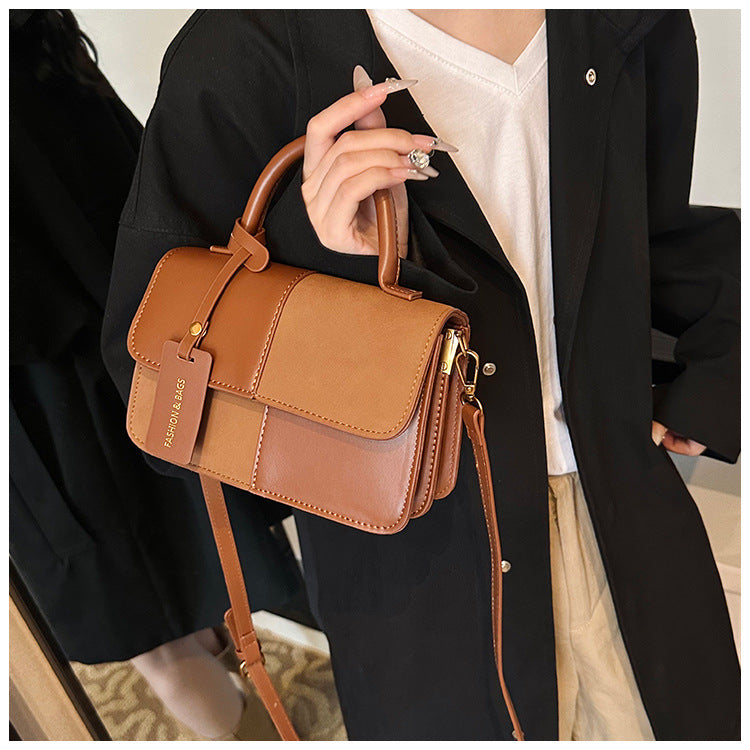 Women's Patchwork Artisan Satchel – Convertible Square Bag with Detachable Strap & Mixed Media Panels