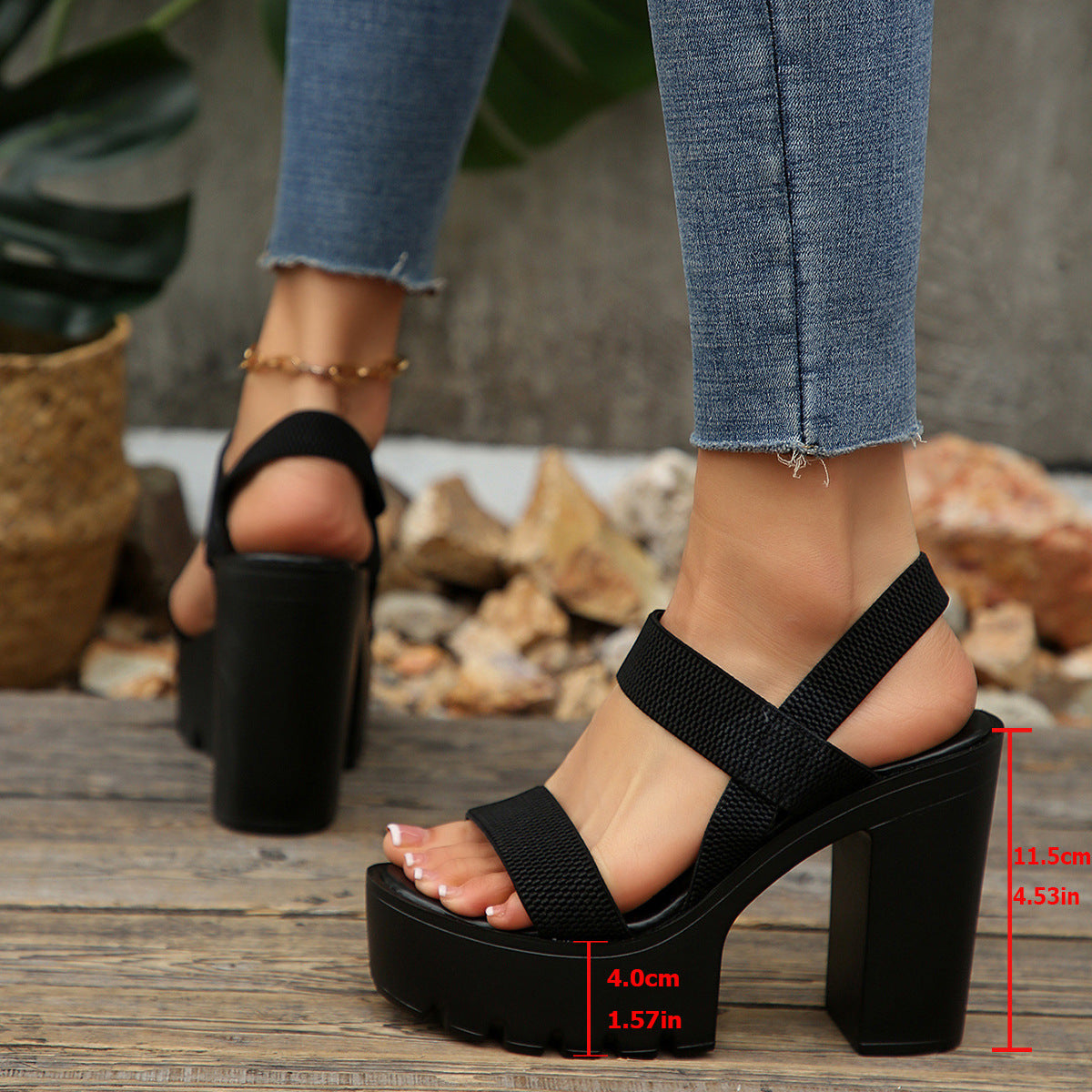 Women's Aveline One-Band Ultra-High Chunky Platform Slide Sandals – Elastic Back Strap Slip-On Heels (US 4–10.5)
