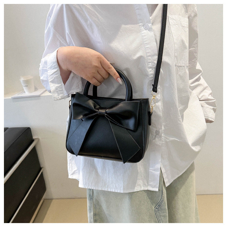 Women’s Bow-Adorned Bucket Bag - Niche-Design Mini Crossbody & Top Handle Purse for Urban Minimalist Style