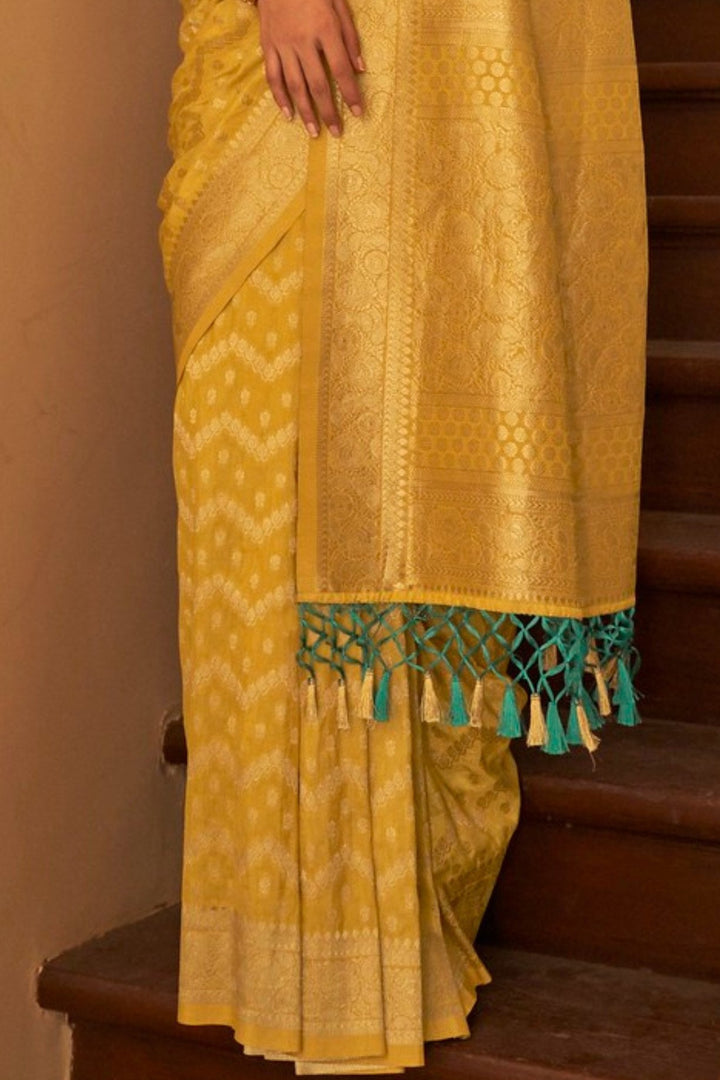 Ronchi Yellow Zari Woven Banarasi Saree