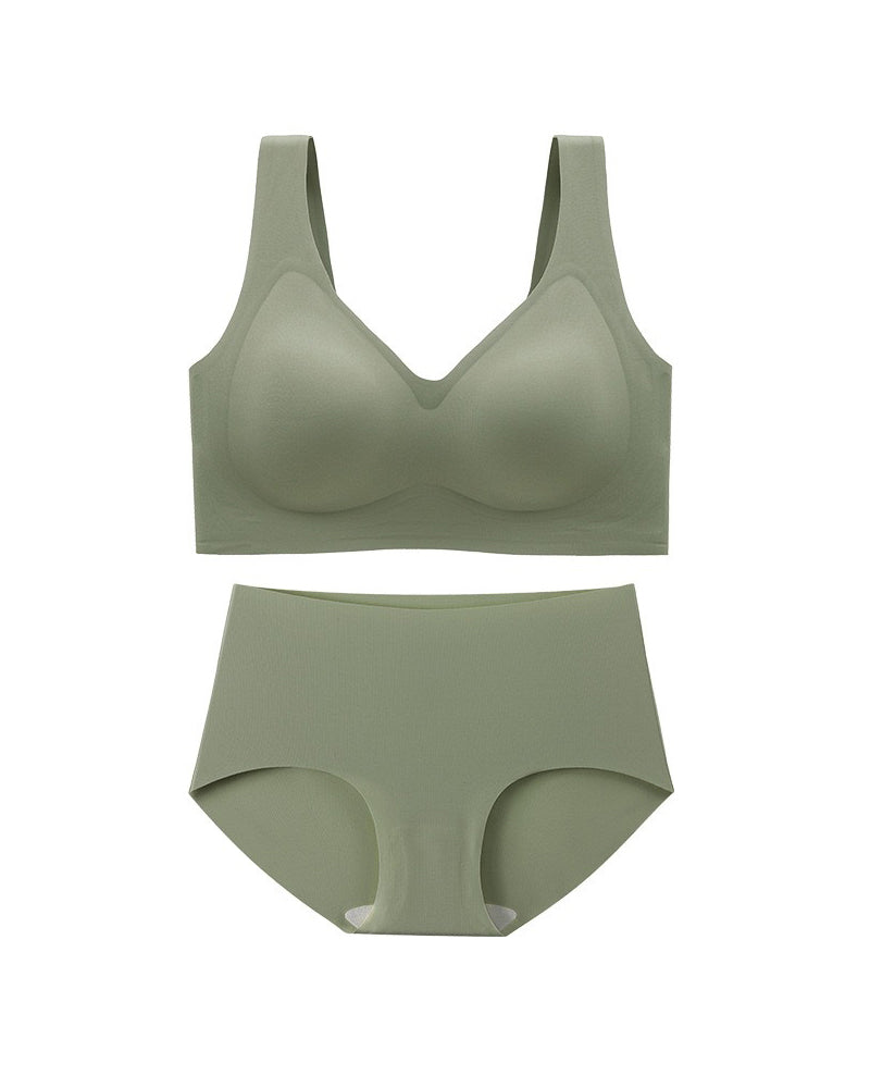 Women's Wirefree Underwear Set Seamless Ultra Comfort Daily Bras With High Waist Panties  - By Qivii