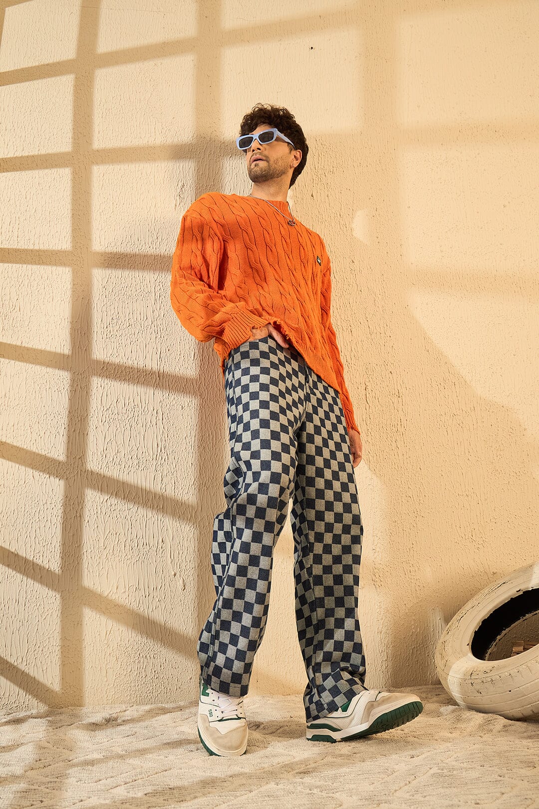 Tangerine Cable Knit Distressed Sweater