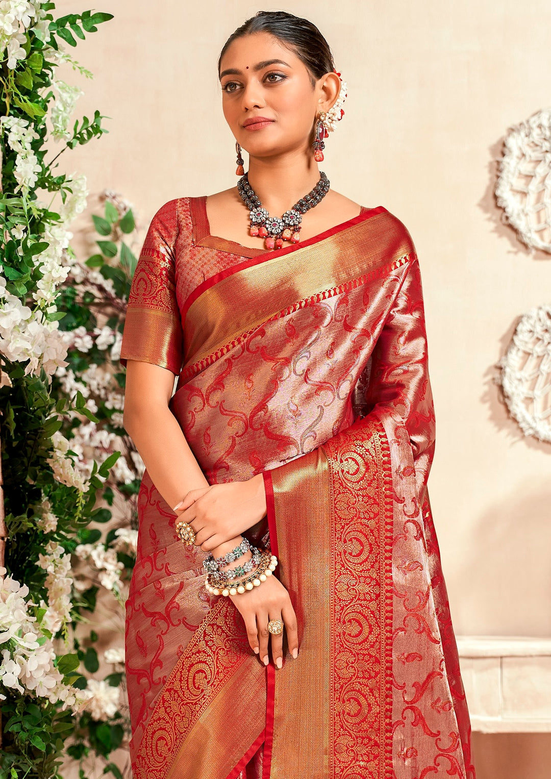 Red Color Soft Silk Fabric With Pure Zari Weaving Saree