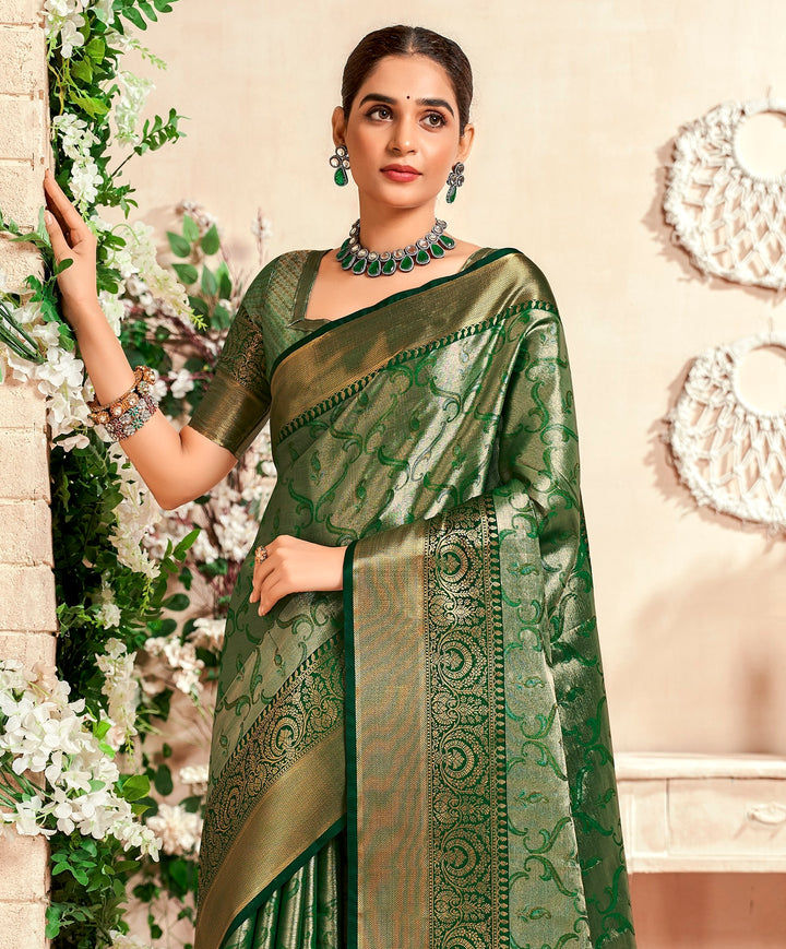 Green Color Soft Silk Fabric With Pure Zari Weaving Saree