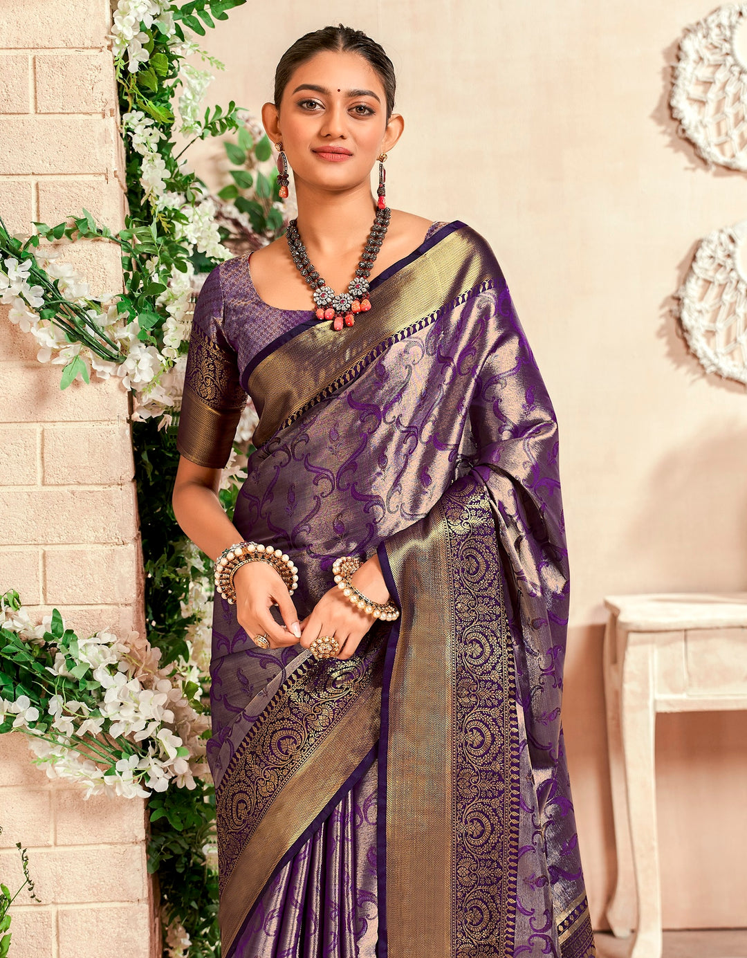 Purple Color Soft Silk Fabric With Pure Zari Weaving Saree