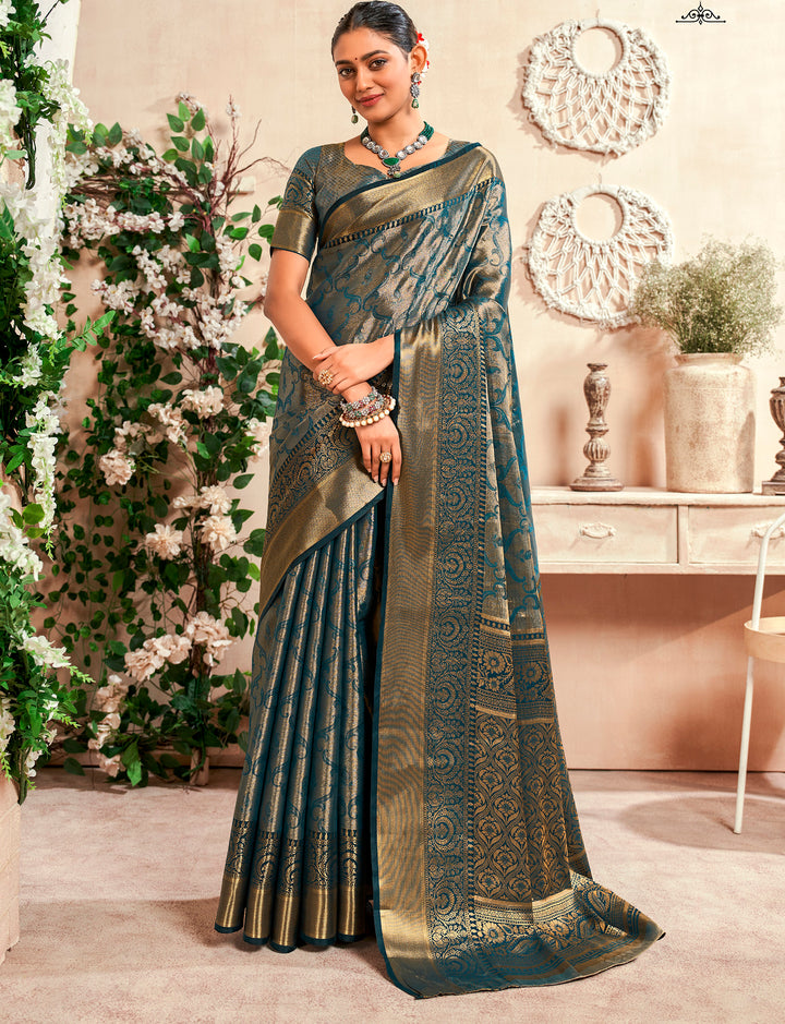 Blue Color Soft Silk Fabric With Pure Zari Weaving Saree