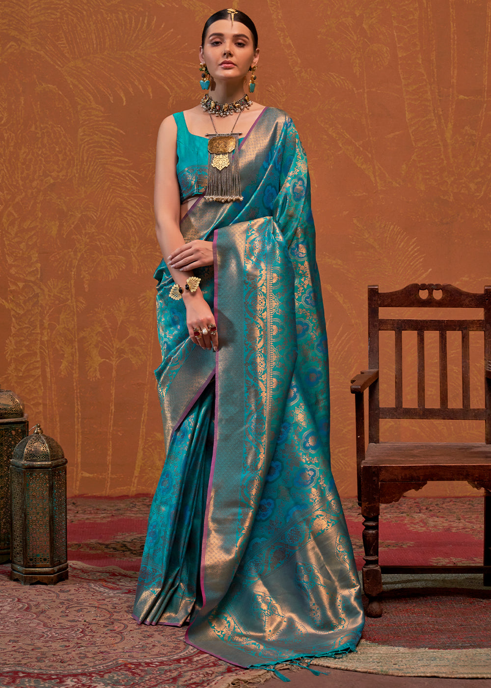 Beautiful handloom woven designer silk saree in shades of blue, perfect for special occasions and events