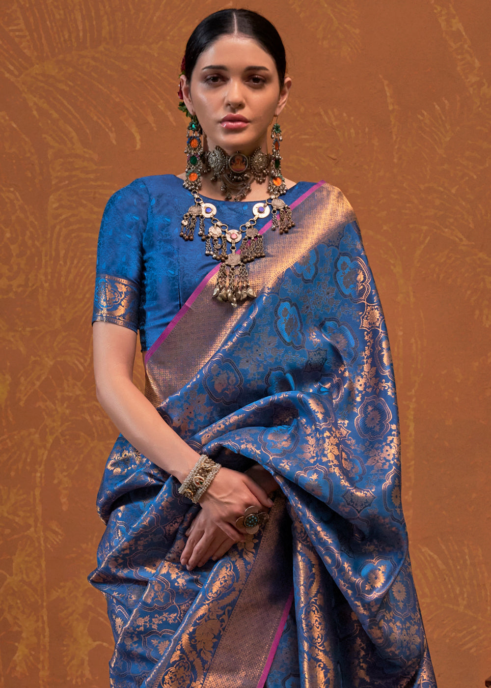  Luxurious Cobalt Blue Designer Silk Saree with Handwoven Texture and Gold Zari Border