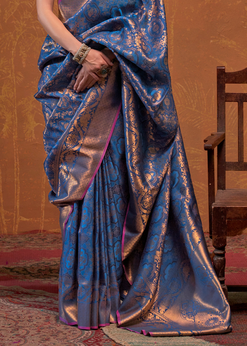 Cobalt Blue Handloom Woven Designer Silk Saree - qivii