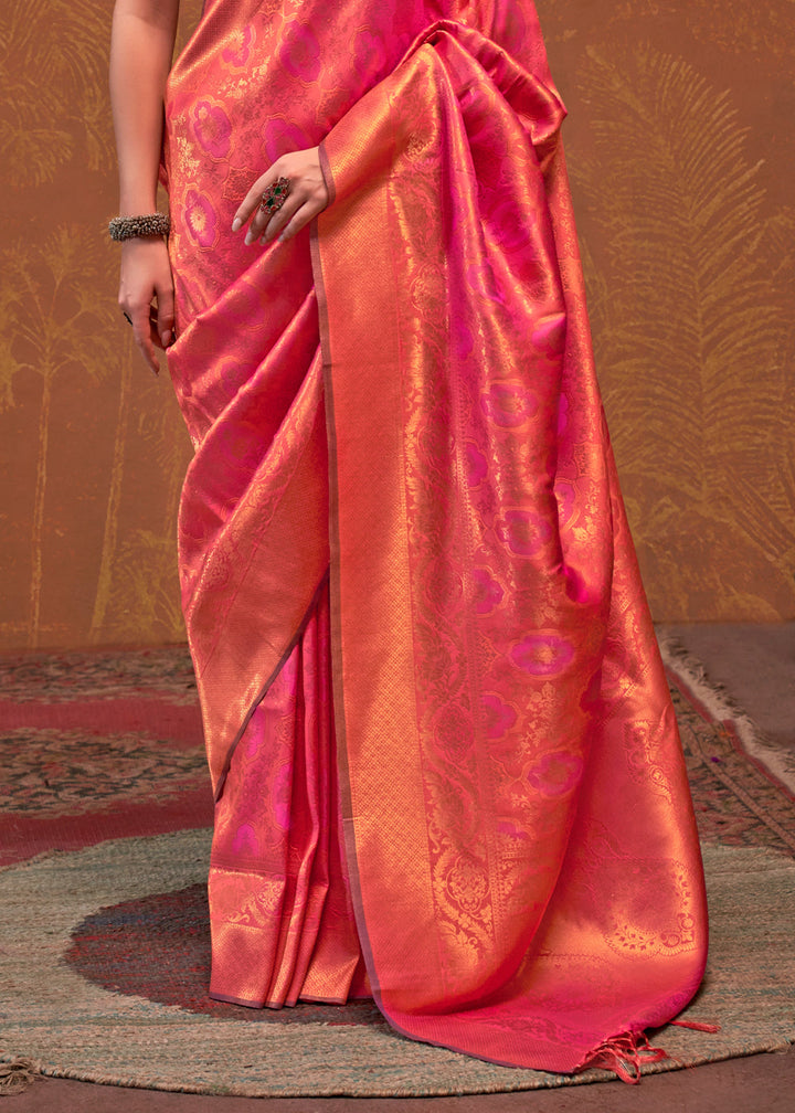 Pink & Golden Handloom Woven Designer Silk Saree