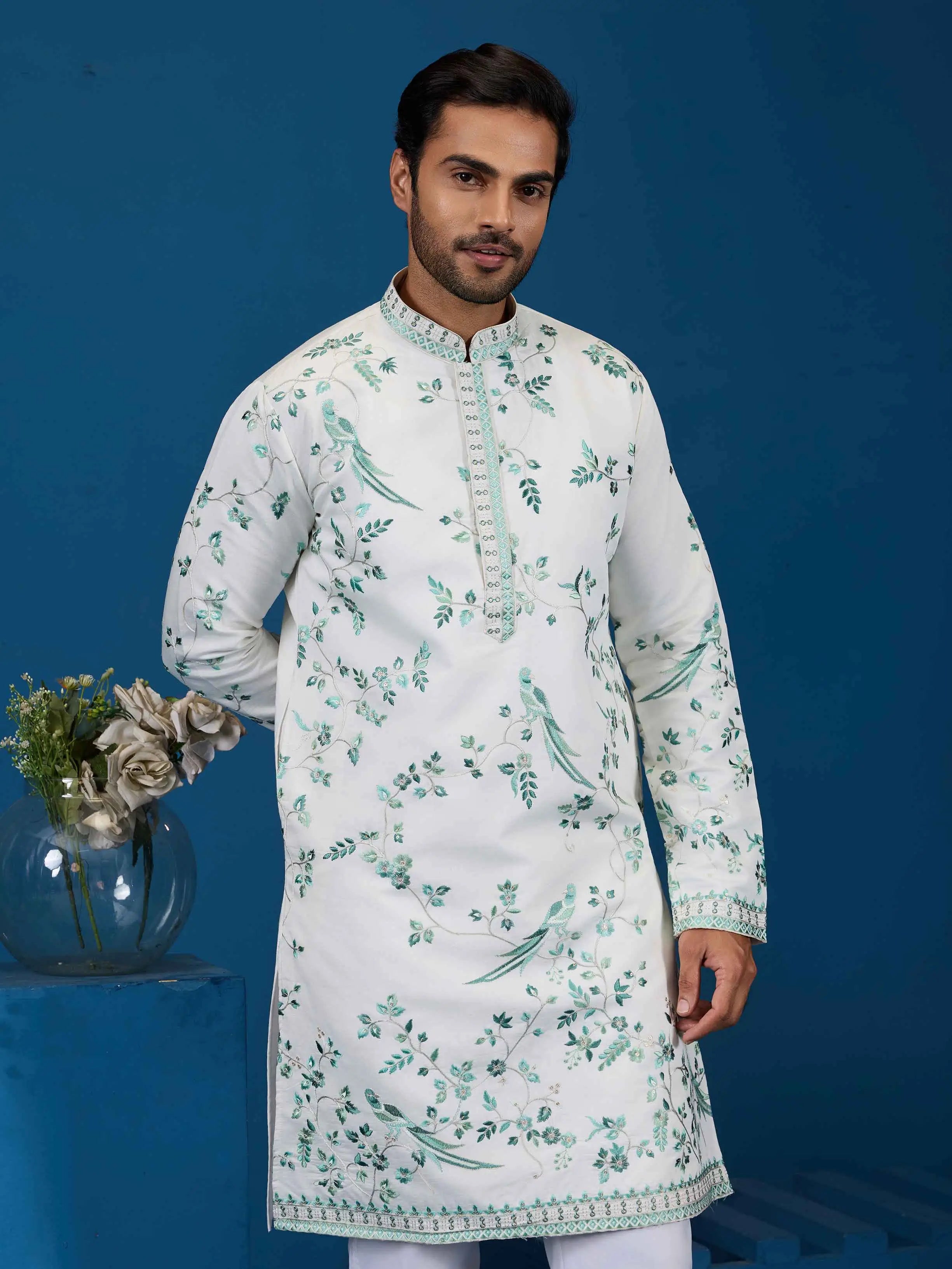 White Embroidery Work Kurta Set