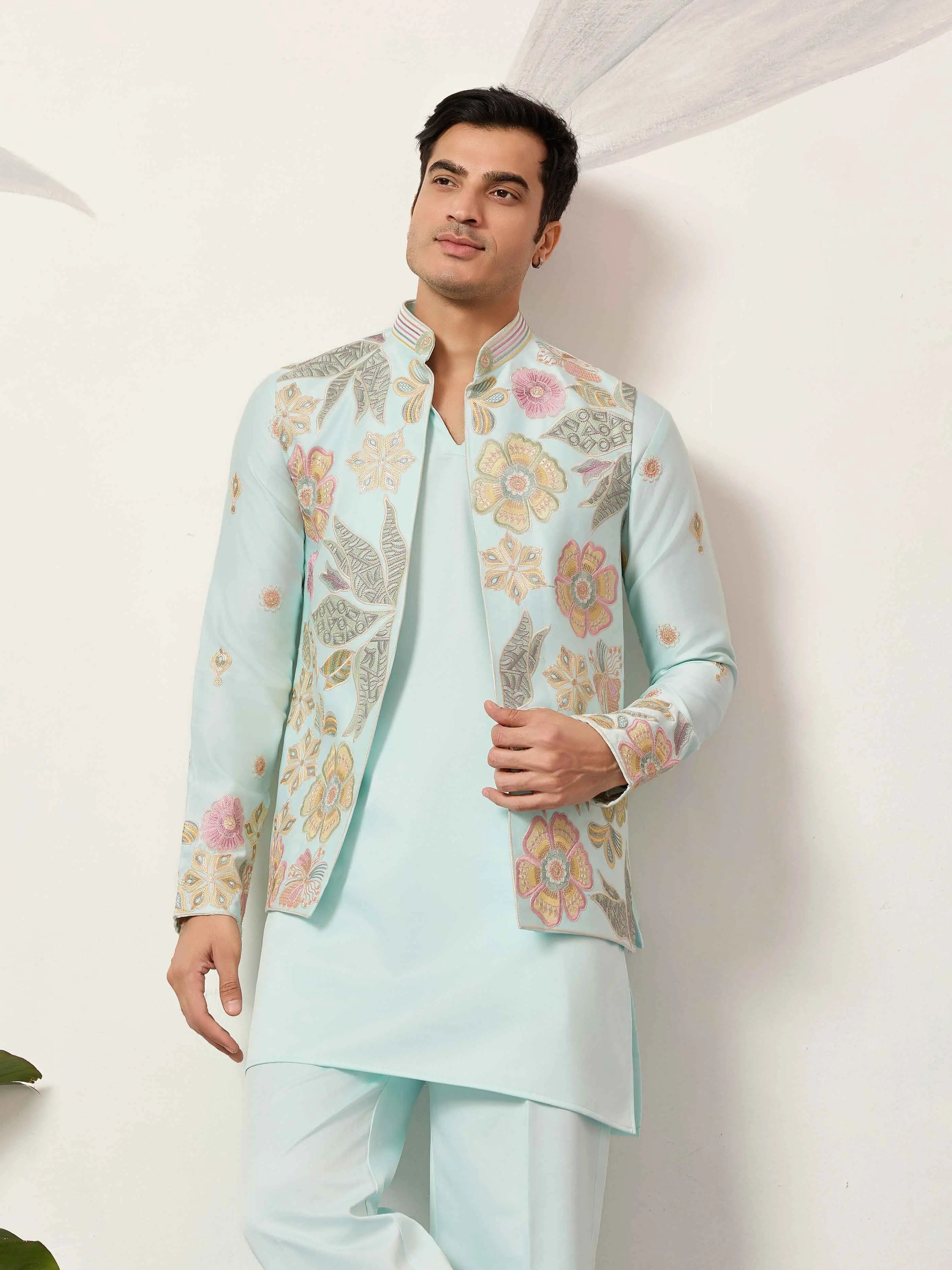 Pista Kurta Set With Embroidered Jacket