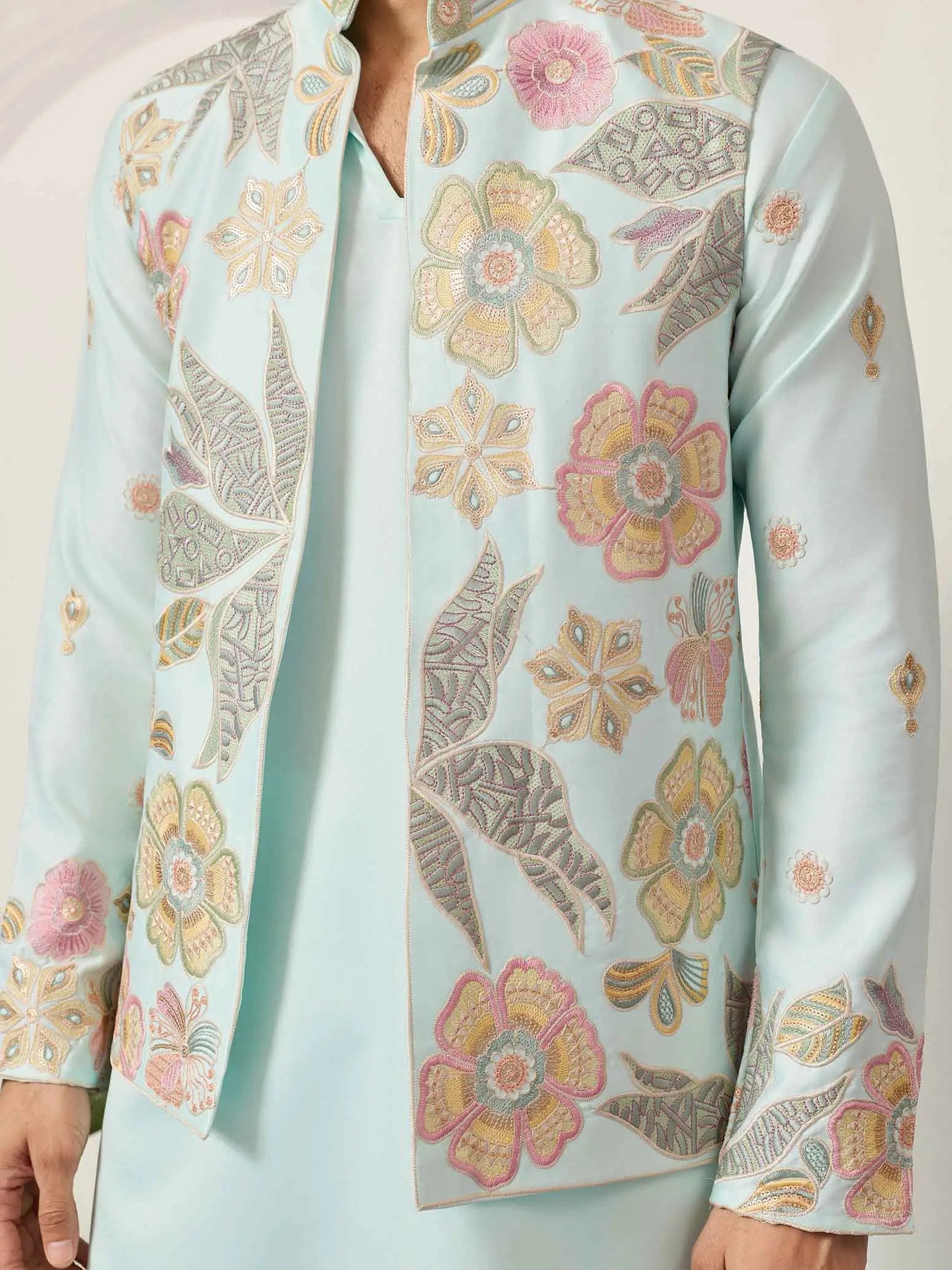 Pista Kurta Set With Embroidered Jacket