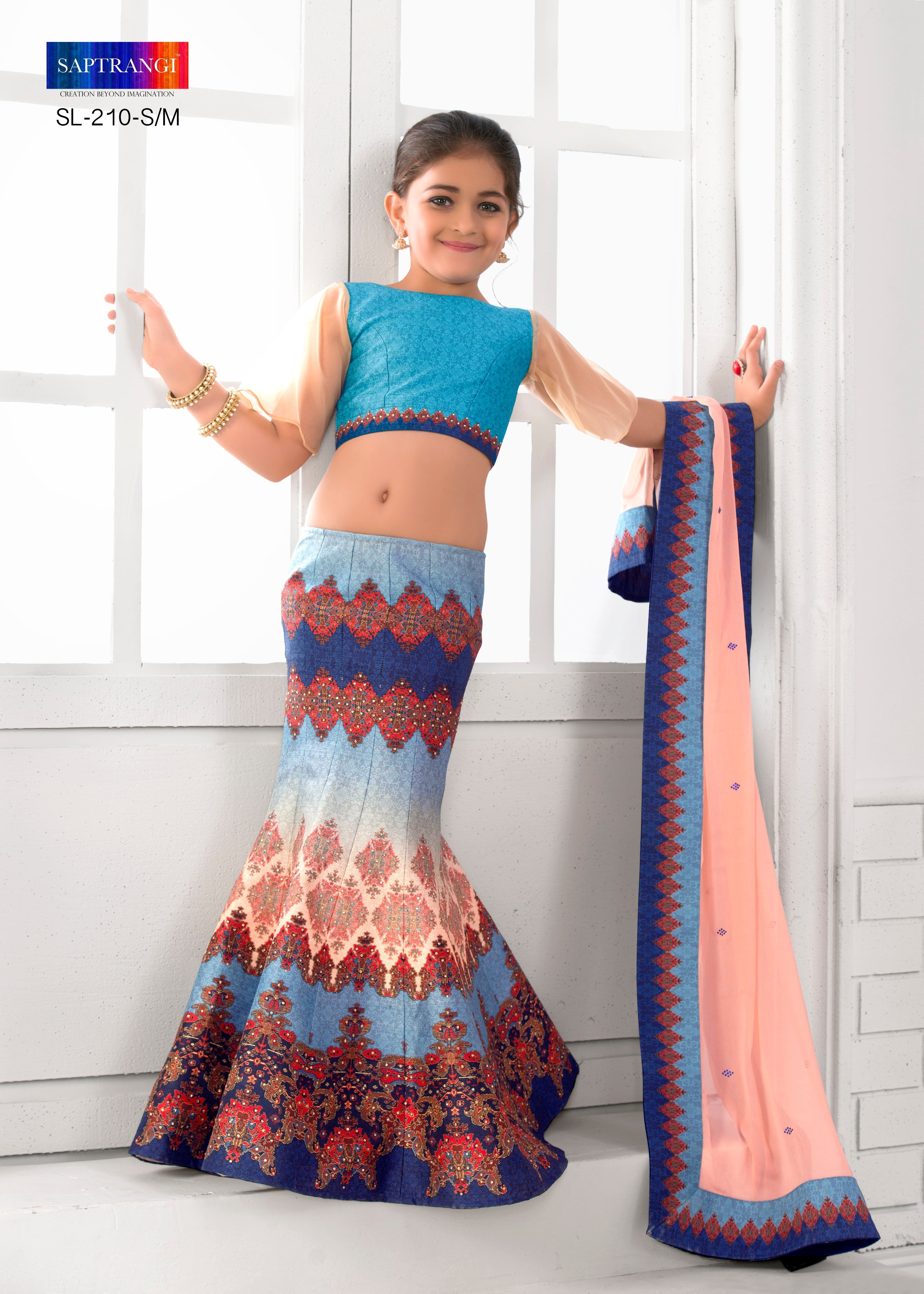 Playful Patterns Khadi Mono Silk Kids Lehenga - qivii