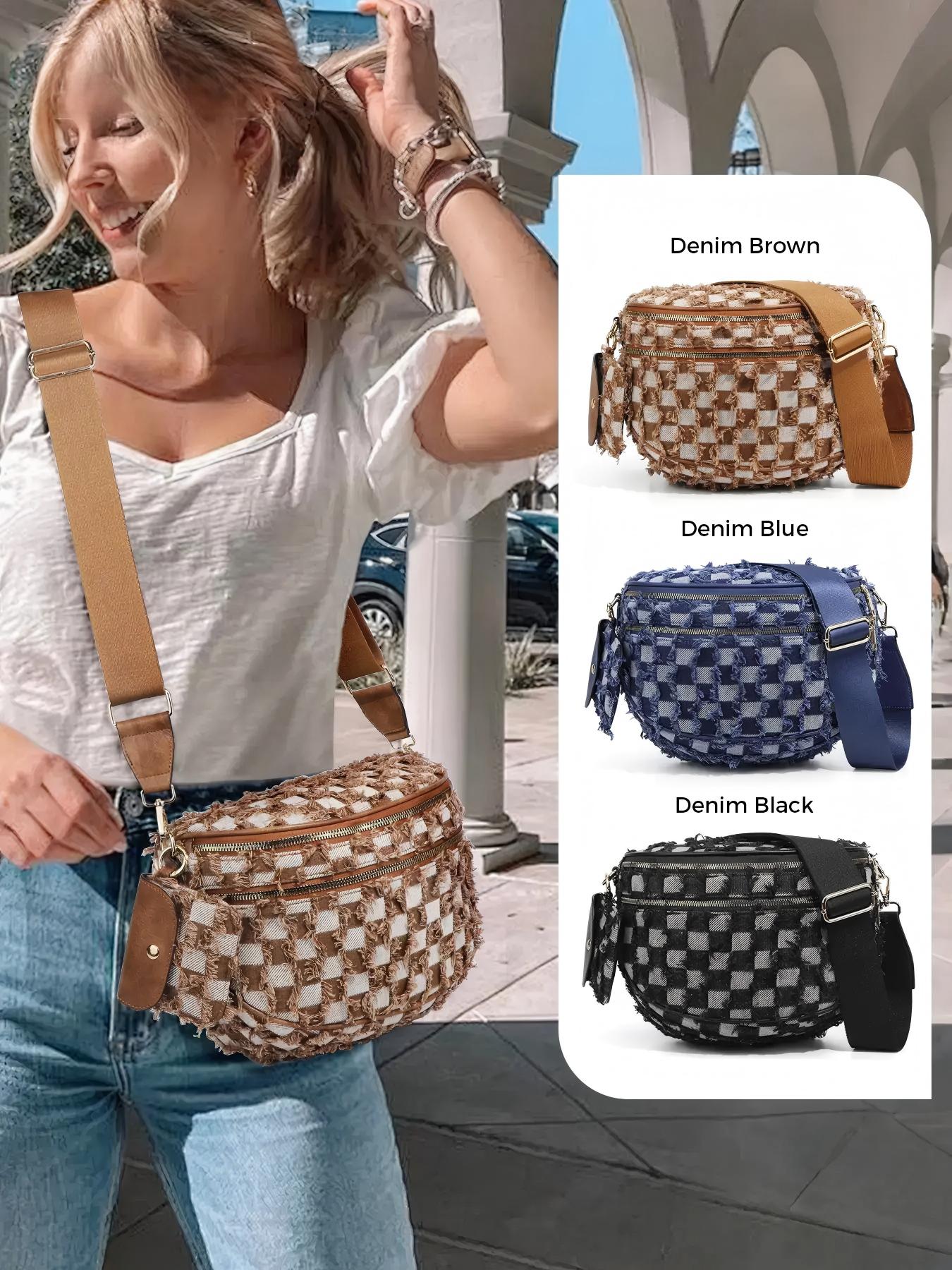 Ounamei Checkered Crossbody Bum Bag for Women Large Capacity Belt Bag for Moms & Everyday Travel