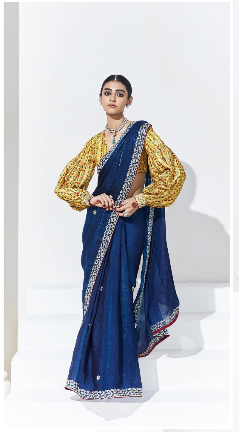 Blue Color Fancy Fabric It Is Beautified With Sequins ,Dhaga ,Thread Embroidered Work Butti On Saree