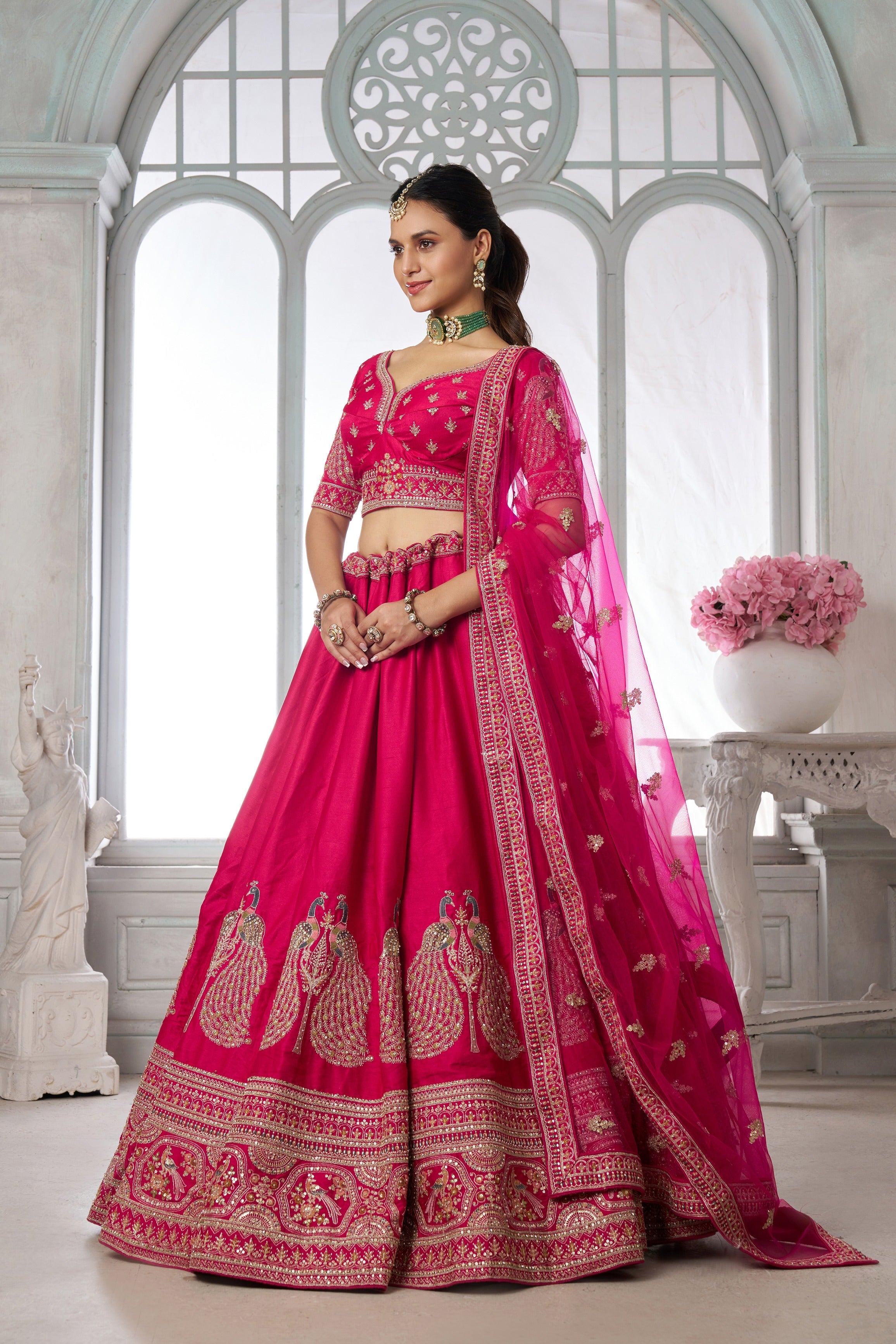 Elegant Embroidered Silk Lehenga Choli Set with Dupatta