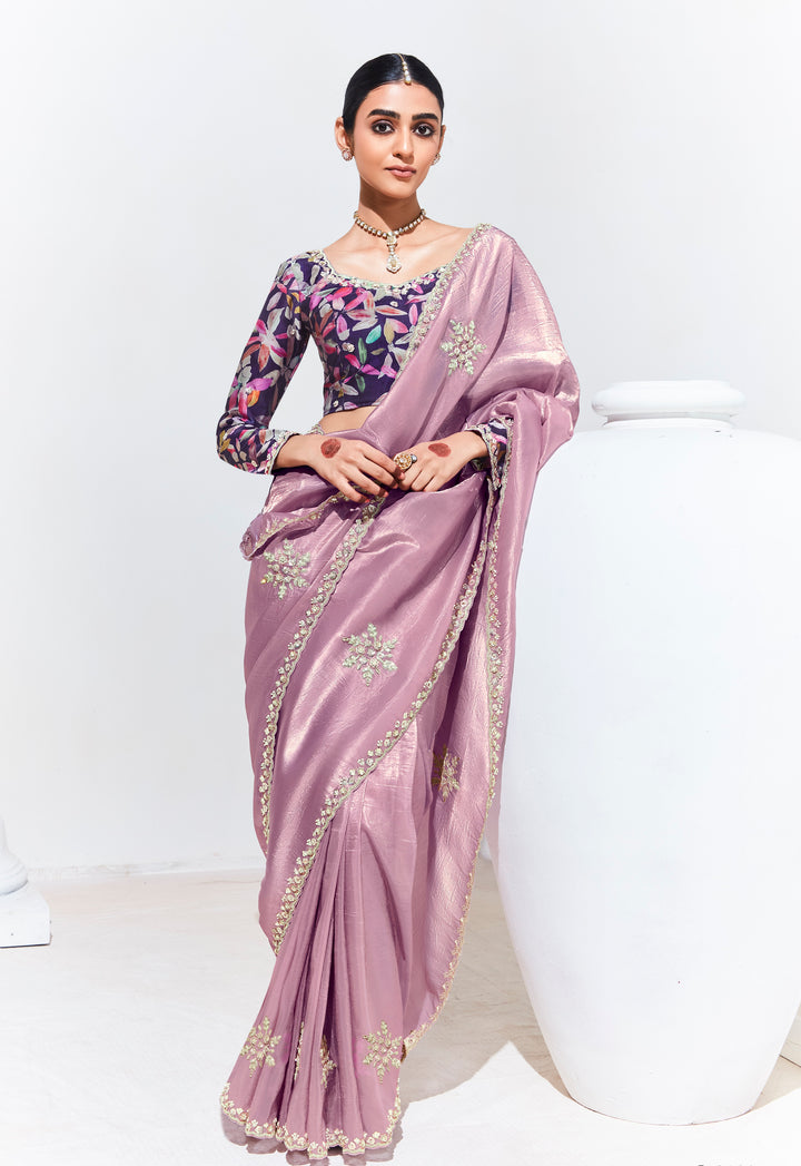 Pink Color Fancy Fabric Beautified With Sequins ,Dhaga ,Thread Embroidered Work Butti On Saree