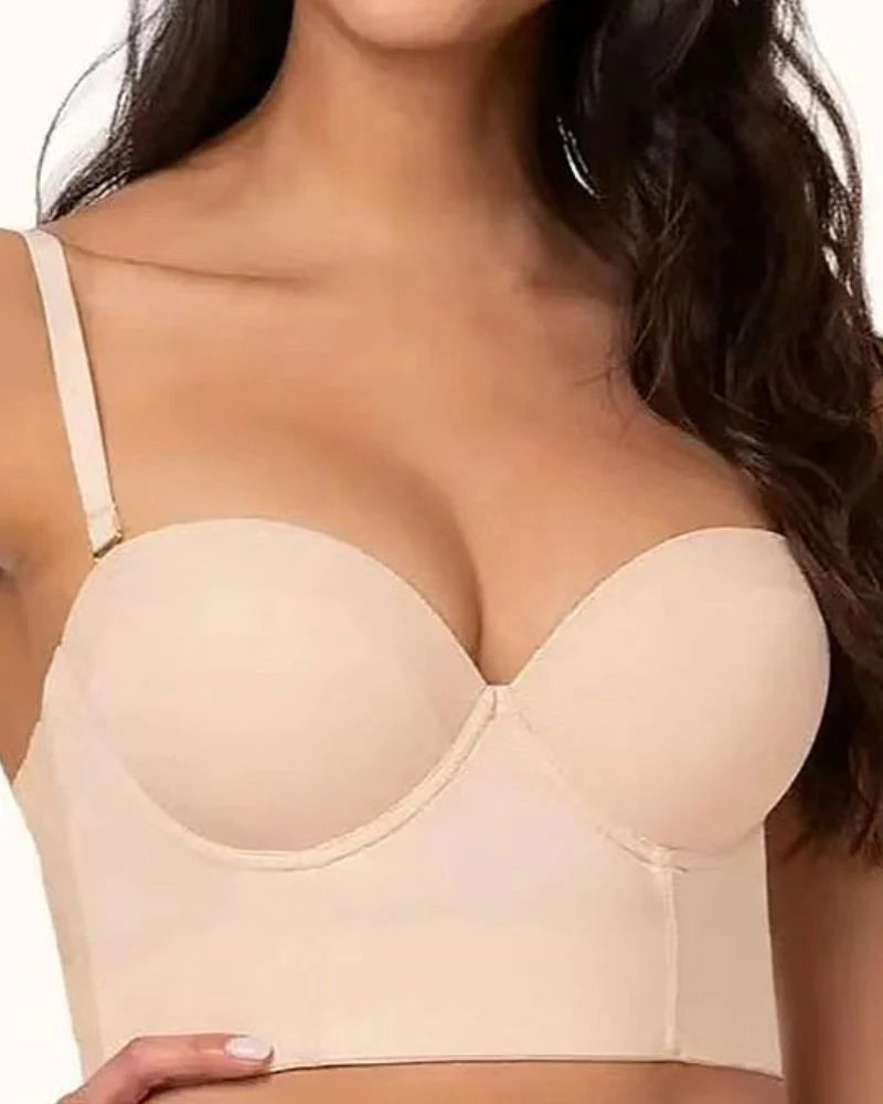 Non-Slip Strapless Bra for Women with Low Back and Long Multi-way Push-up Bra  - By Qivii