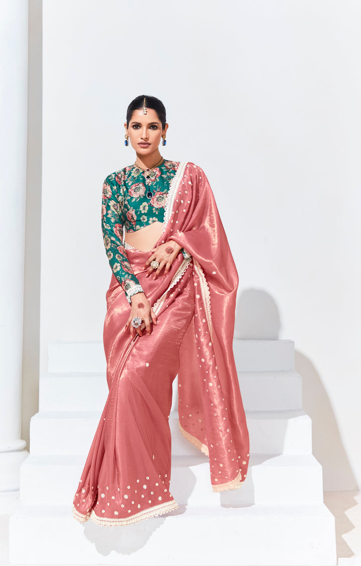 Pink Color Fancy Fabric Beautified With Sequins ,Dhaga ,Thread Embroidered Work Butti On Saree