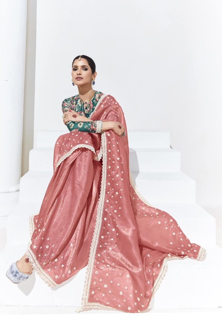 Pink Color Fancy Fabric Beautified With Sequins ,Dhaga ,Thread Embroidered Work Butti On Saree