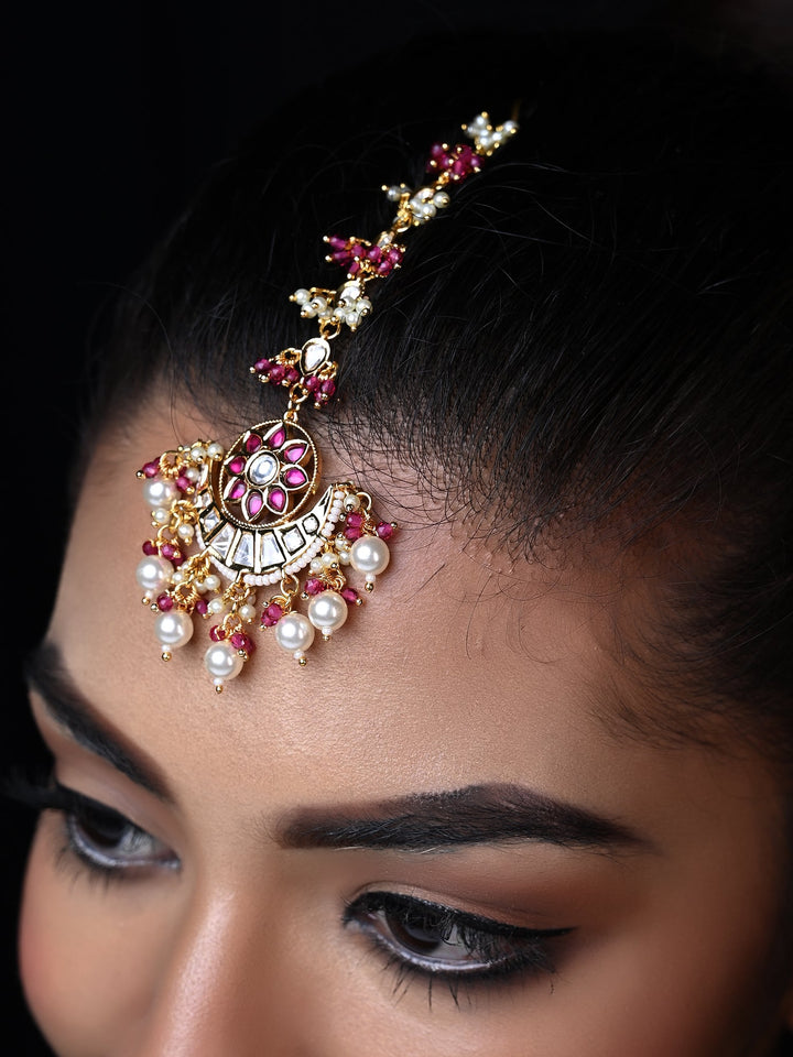 Ronika Gold Plated Rose Pink Kundan Teeka