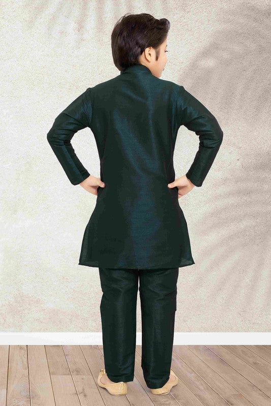 Boy's Pista Green Banarasi Silk Digital Printed Jacket Set