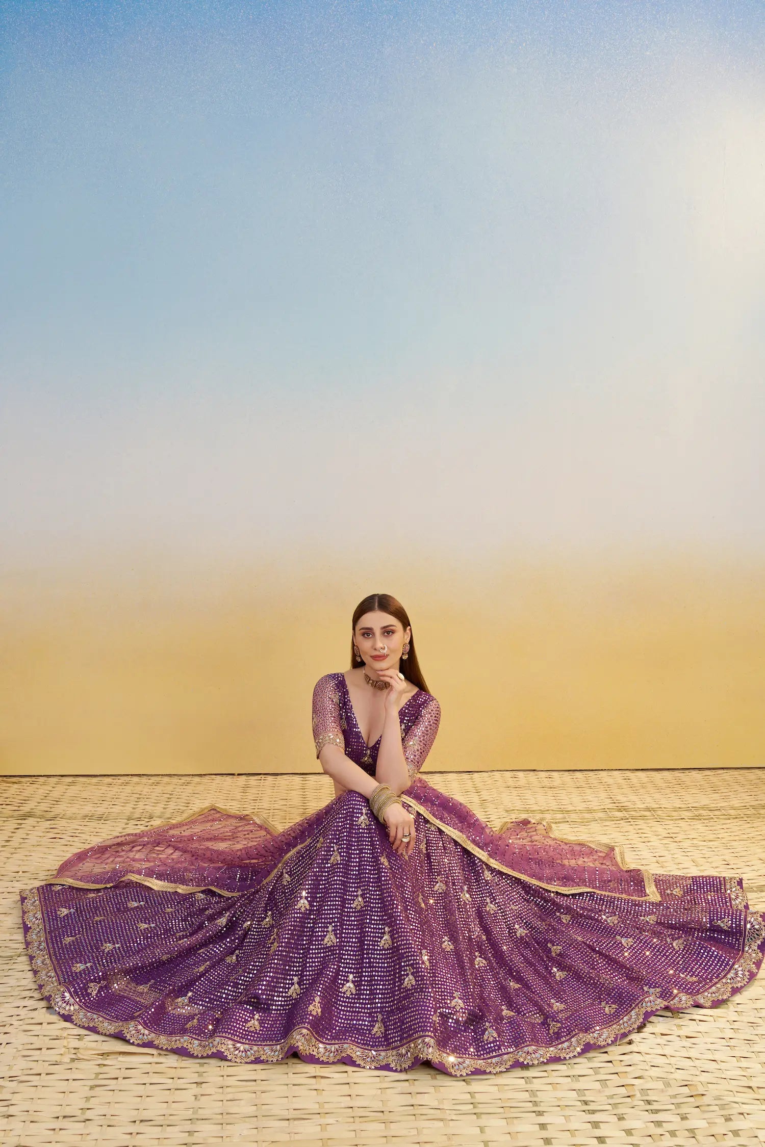 Dark Purple Net Lehenga Choli With Thread & Sequins Embroidery Work - qivii