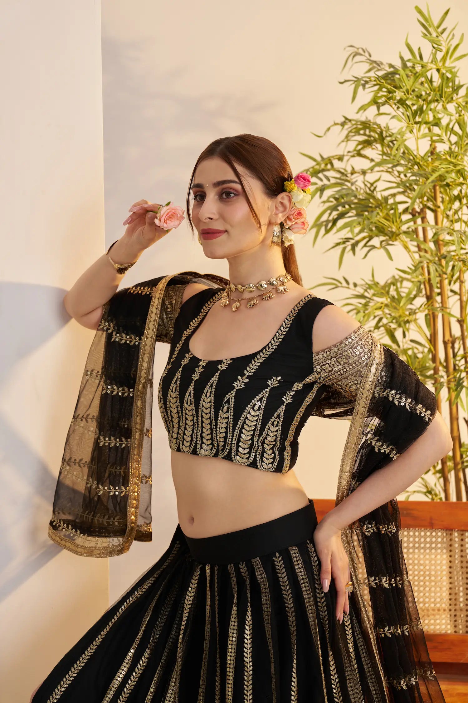 Black Net Lehenga Choli With Embroidery Work - qivii